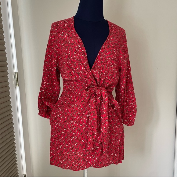 Free People Floral Clara Tie Front Faux Wrap Tunic - Picture 2 of 11